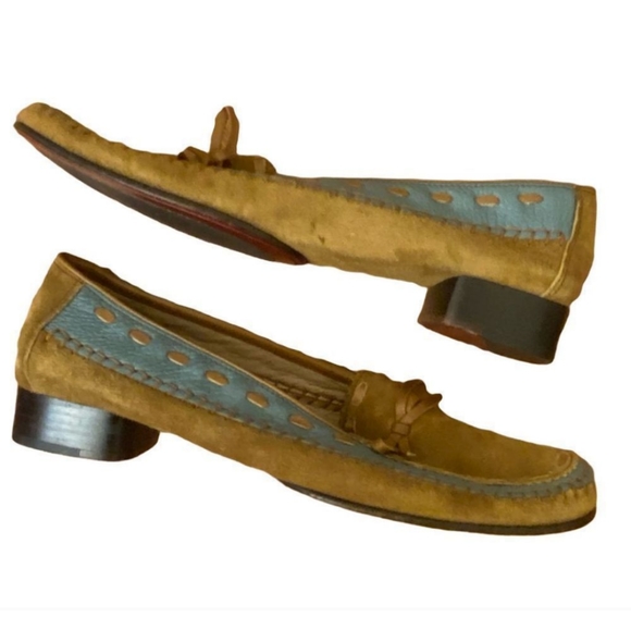 Salvatore Ferragamo Vintage Suede Moccasin Loafers Brown Blue Size 8 - Picture 7 of 11